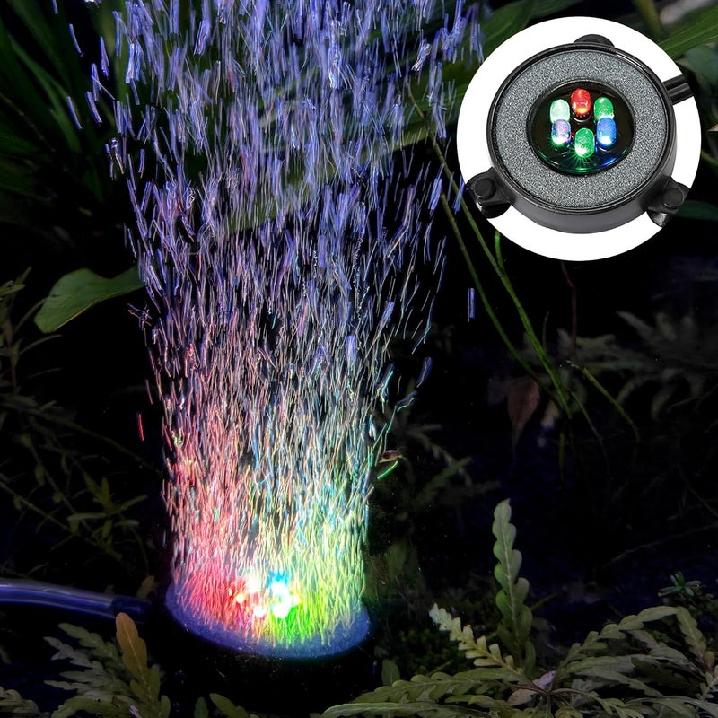 NICREW Multi-Colored LED Aquarium Bubbling Stone Disk, Round Fish Tank Bubbler with Auto Color Changing LEDs - Image 2